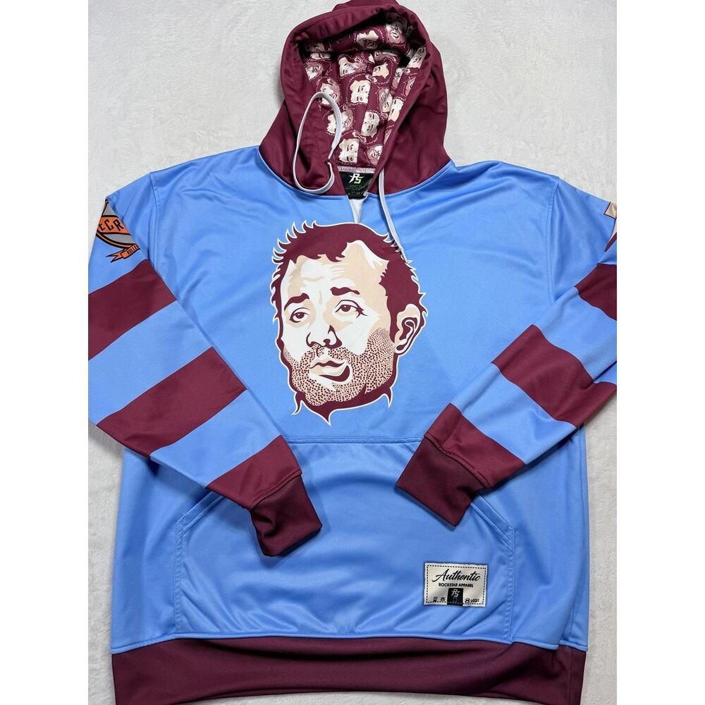 Rockstar Apparel *Rare* Bill Murray Roller Hockey Hoodie Polyester XL Blue